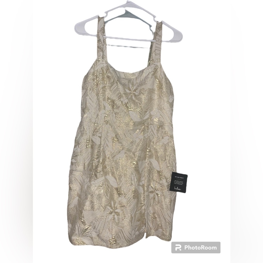 Shine for Us Cream Metallic Tropical Jacquard Mini Dress